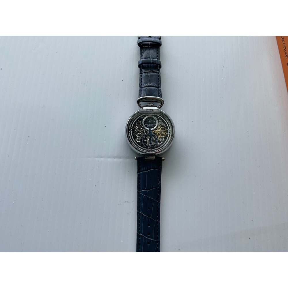 Watch leather stainless steel blue buckle skeleton automatic Stuhrling